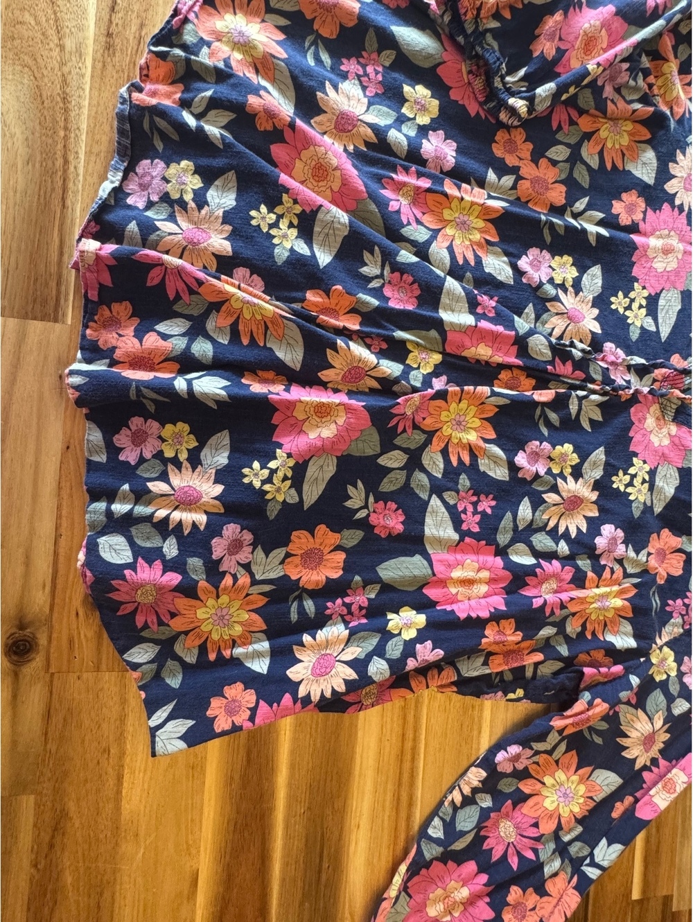 St. John’s Bay Floral Hooded Top L Boho Cottagecore 3/4 Sleeve Tie Neck Cotton - Picture 6 of 9